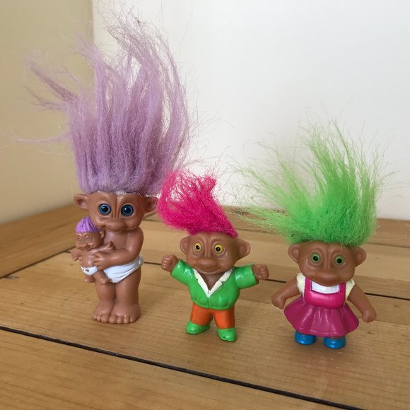 Blue Eye Baby Troll TNT Set of 3 Plastic Figures 1992 SOMA Pink Green Lilac Hair - Picture 1 of 11